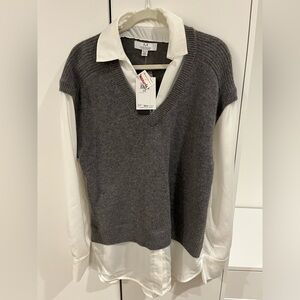 NWT Magaschoni 100% Cashmere Layered V-Neck Sweater Shirt